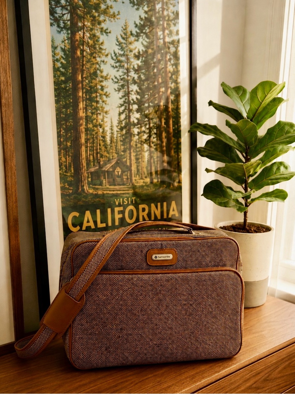 Vintage Samsonite Brown Tweed Travel Bag from 70s/80s Good VTG condition